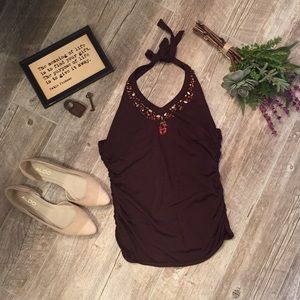 Stone/Shell beaded Halter tank (runs slightly big)